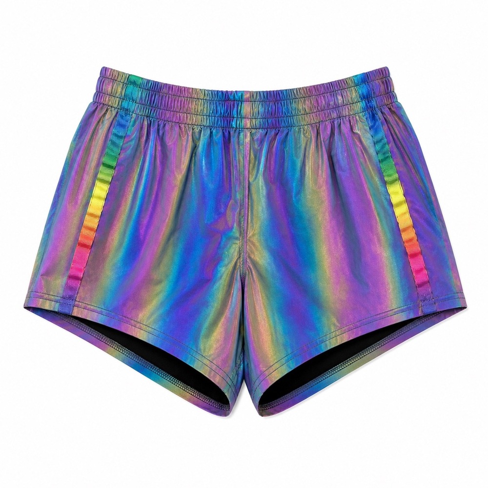 Club Exx Iridescent Rainbow Reflective Rave Shorts Medium Dolls Kill